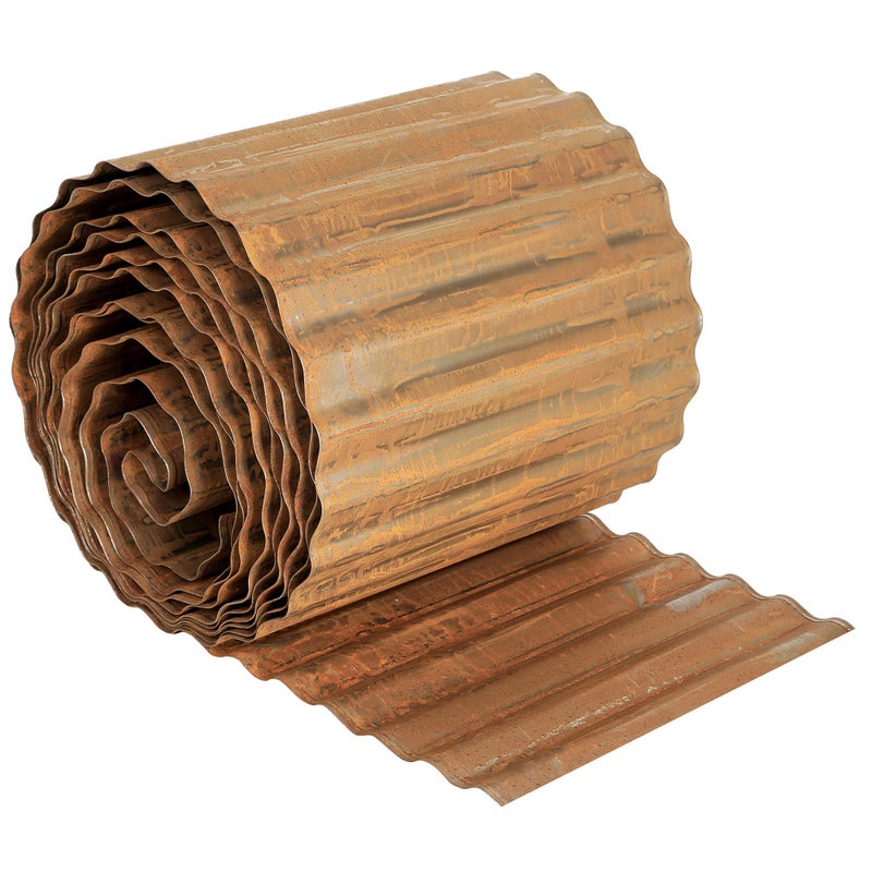 Worth Garden 20 Feet Pre-Rusted Corrugated Edging - 10"" H. Sturdy Steel Landscape Lawn Edging - Bendable Metal Long Strips of Garden Border for Raised Flower Bed Tree Surrounds - Image 1
